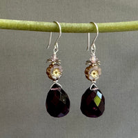 Purple Quartz and Czech Glass Earrings in Sterling Silver