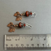 Czech Glass Pumpkin Orange and Copper Leaf Earrings in Sterling Silver