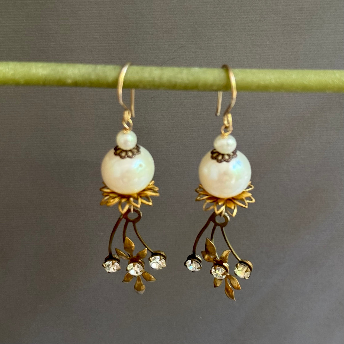 Vintage Swarovski Crystal and Freshwater Pearl Earrings in 14K Gold Fill