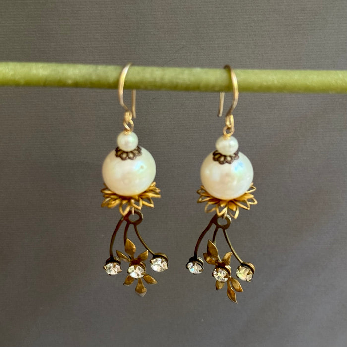 Vintage Swarovski Crystal and Freshwater Pearl Earrings in 14K Gold Fill