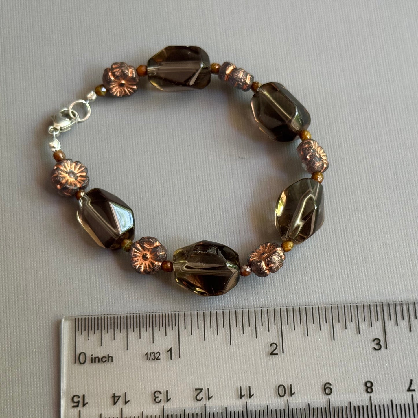 Smoky Quartz and Czech Glass Bracelet in Sterling Silver