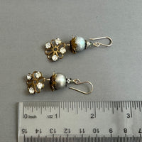 Vintage Swarovski Crystal and Gray Freshwater Pearl Earrings in 14K Gold Fill