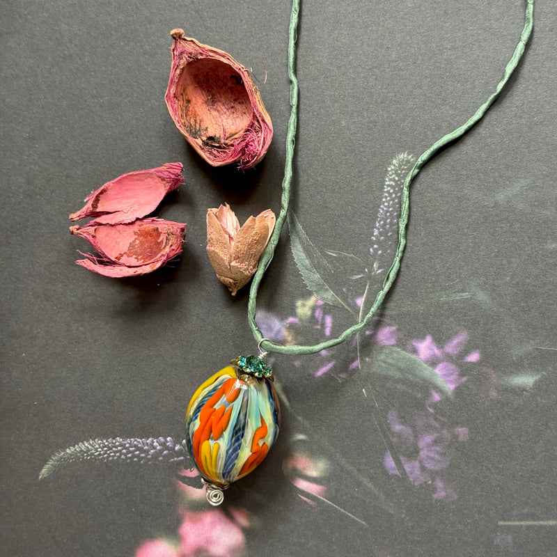 Huge Vintage Murano Glass Pendant on Silk Cord
