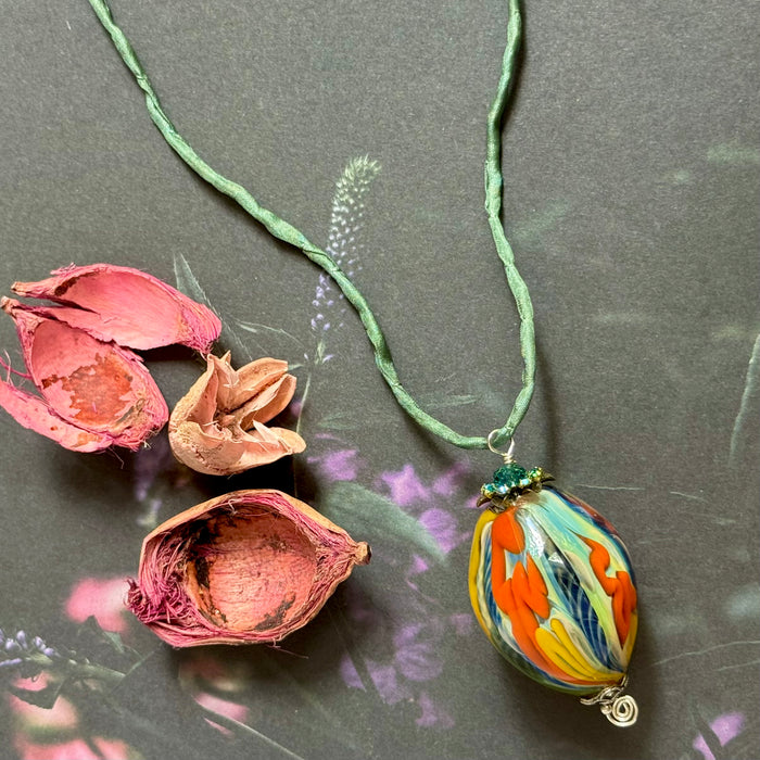 Huge Vintage Murano Glass Pendant on Silk Cord