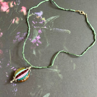 Mouth Blown Pastel Murano Glass Pendant Necklace on Silk Cord