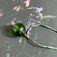Mouth Blown Murano Glass Pendant Necklace on Light Green Cord