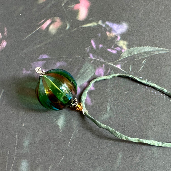 Mouth Blown Murano Glass Pendant Necklace on Light Green Cord