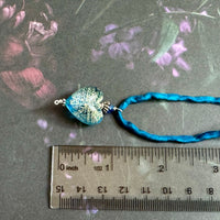 Venetian Foil Blue and Silver Heart Pendant Necklace on Silk Cord