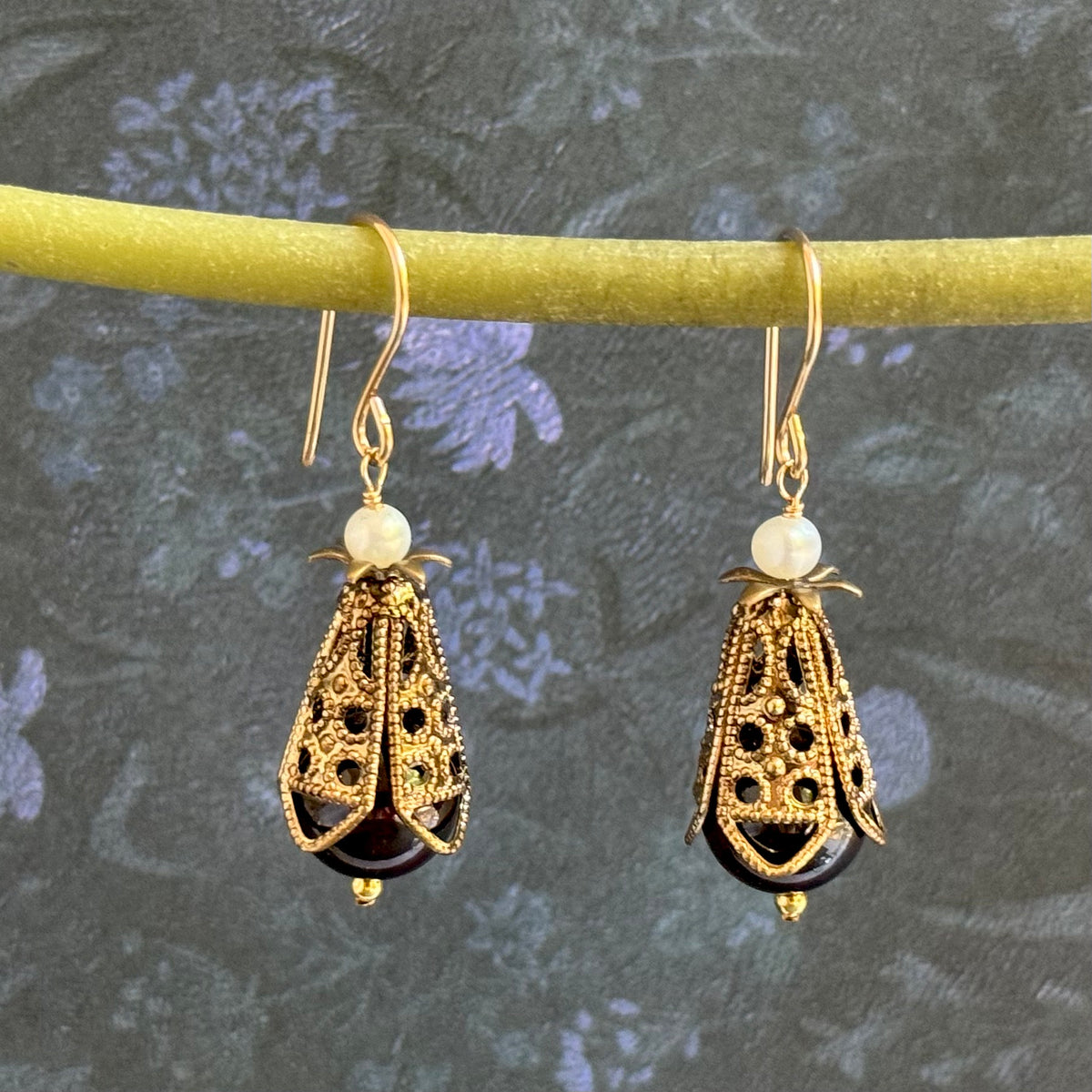 Garnet "Anne Boleyn" Earrings in 14K Gold Fill