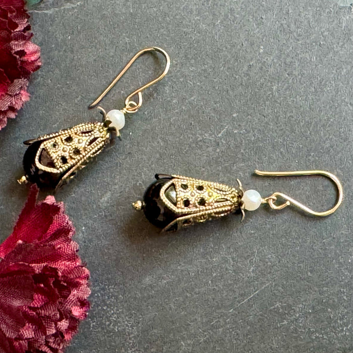 Garnet "Anne Boleyn" Earrings in 14K Gold Fill