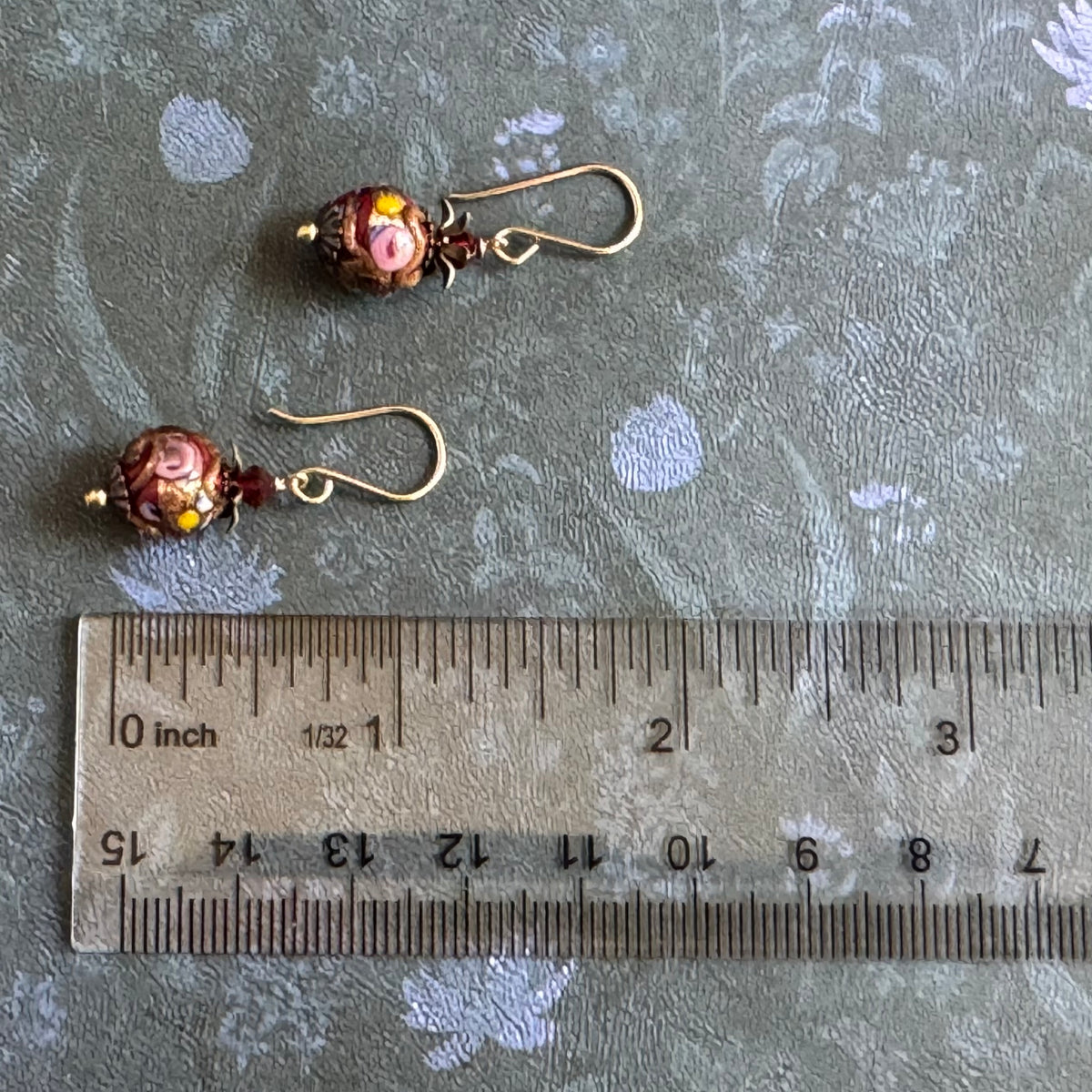 Dark Red Murano Glass Wedding Cake Earrings in 14K Gold Fill