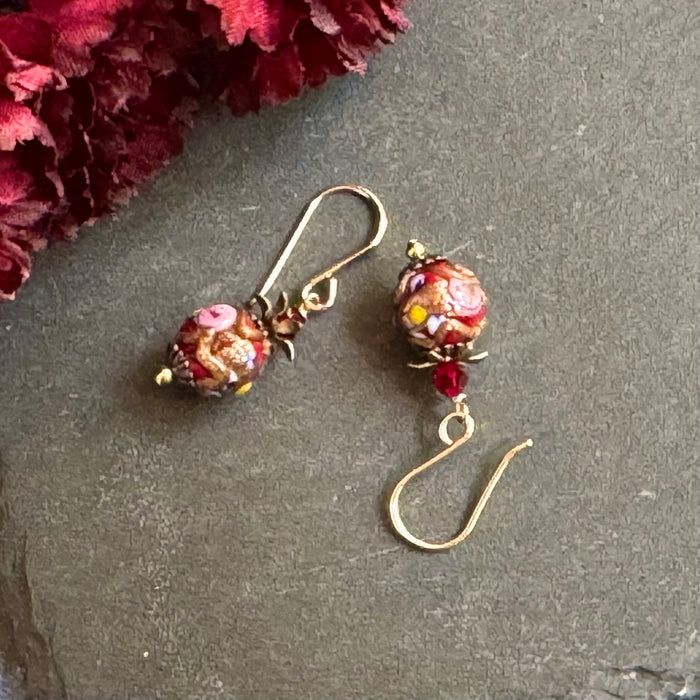 Dark Red Murano Glass Wedding Cake Earrings in 14K Gold Fill