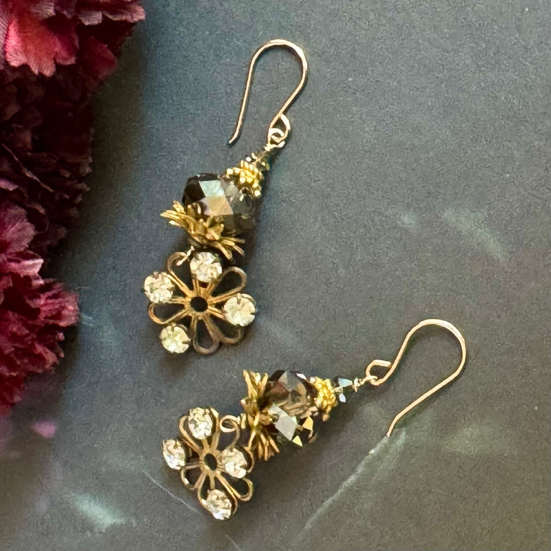 Vintage Swarovski Crystal Topaz Earrings in 14K Gold Fill