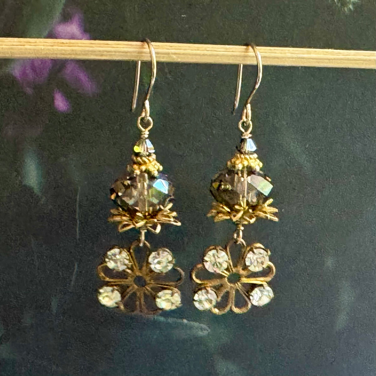 Vintage Swarovski Crystal Topaz Earrings in 14K Gold Fill