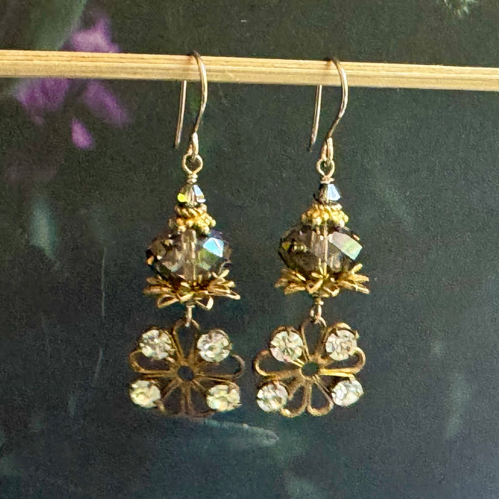 Vintage Swarovski Crystal Topaz Earrings in 14K Gold Fill