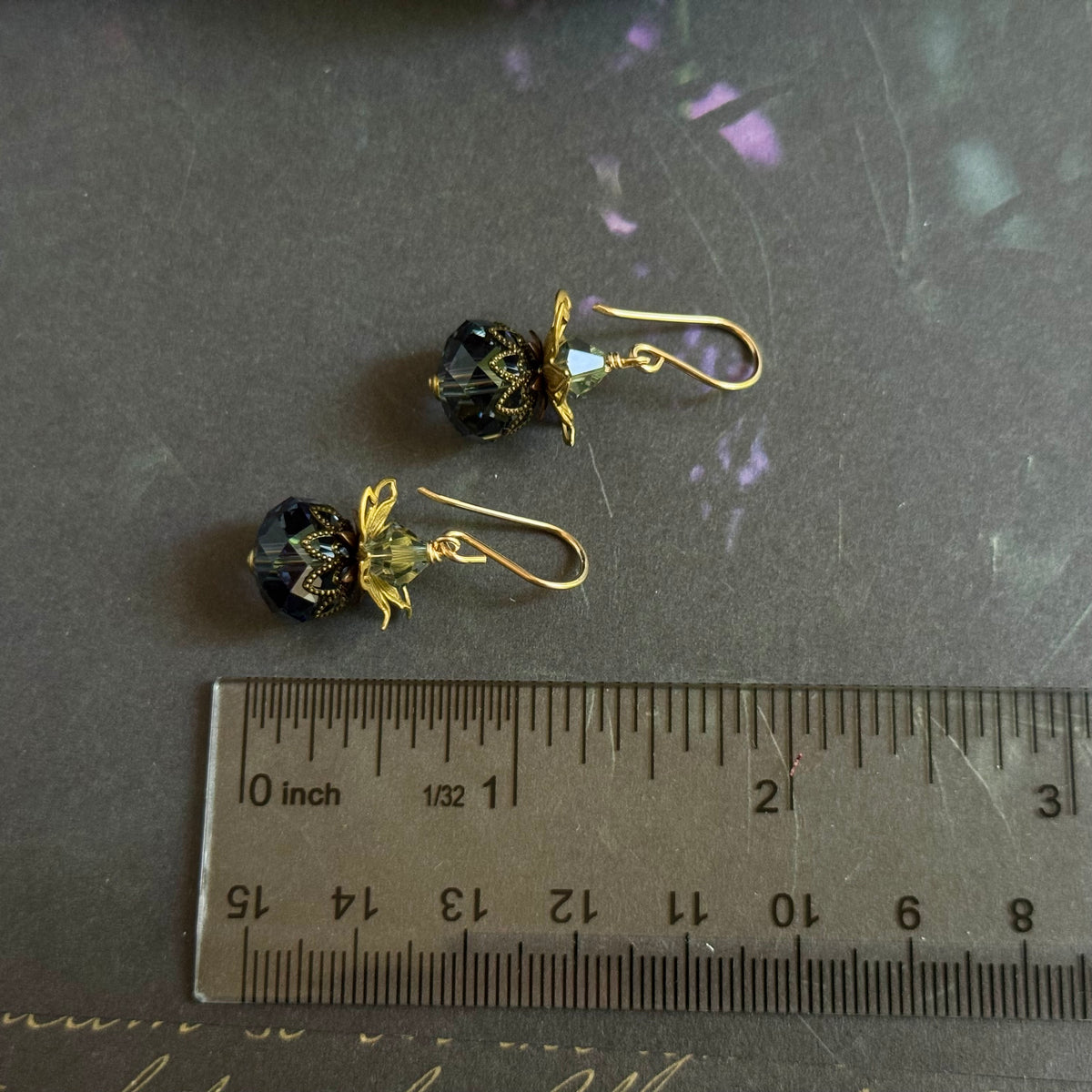 Vintage Swarovski Crystal Denim Blue Rondell Earrings in 14K Gold Fill