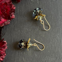 Vintage Swarovski Crystal Denim Blue Rondell Earrings in 14K Gold Fill