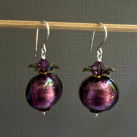 Vintage Venetian Foil Purple Puffed Coin Earrings in Sterling Silver