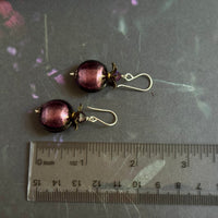Vintage Venetian Foil Purple Puffed Coin Earrings in Sterling Silver