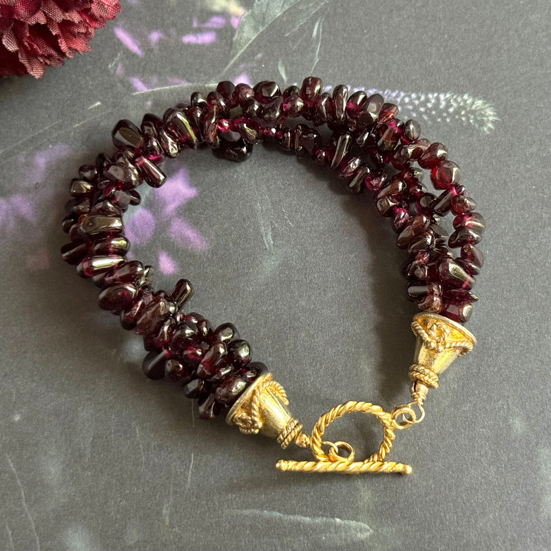 Three-Strand Garnet Chip Bracelet in 24K Vermeil