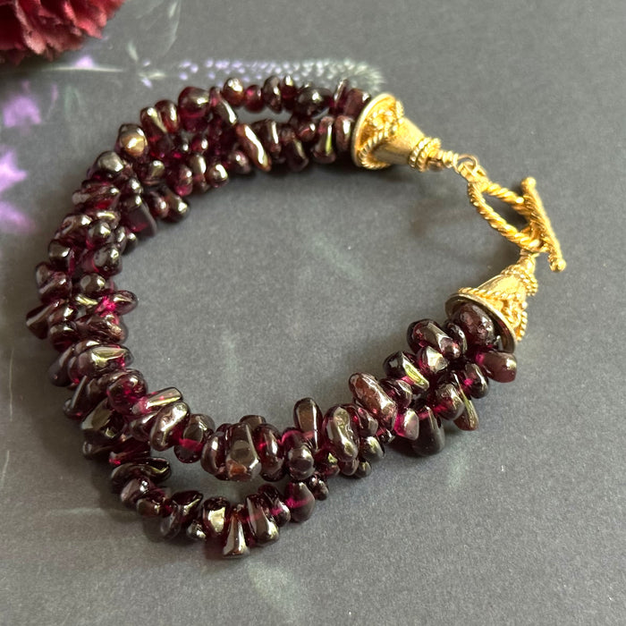 Three-Strand Garnet Chip Bracelet in 24K Vermeil