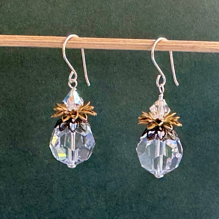 Huge Vintage Clear Swarovski Crystal Earrings in Sterling Silver