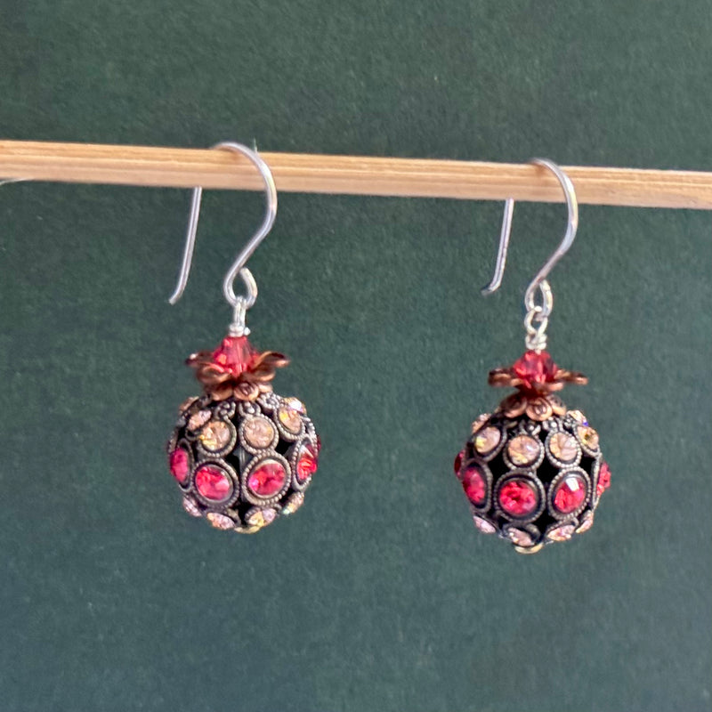 Swarovski Crystal Filigree Encrusted Orange and Peach Earrings in Sterling Silver