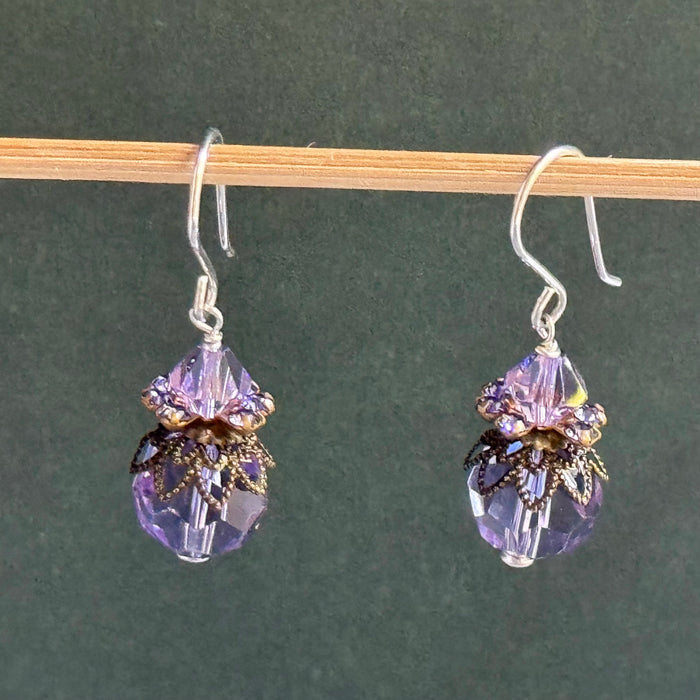 Vintage Lavender Swarovski Crystal Earrings in Sterling Silver