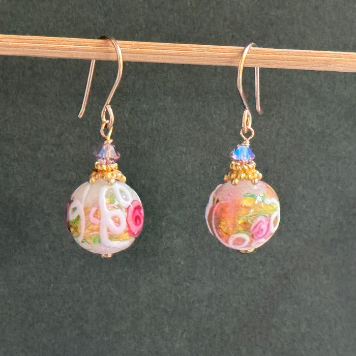 White Venetian Wedding Cake Earrings in 14K Gold Fill
