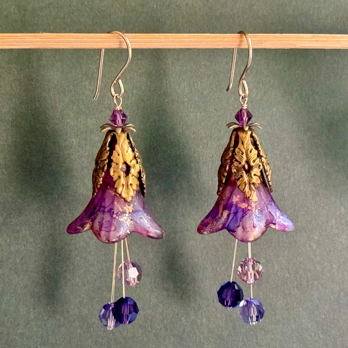 Purple Lucite Trumpet Lilly Earrings in 14K Gold Fill