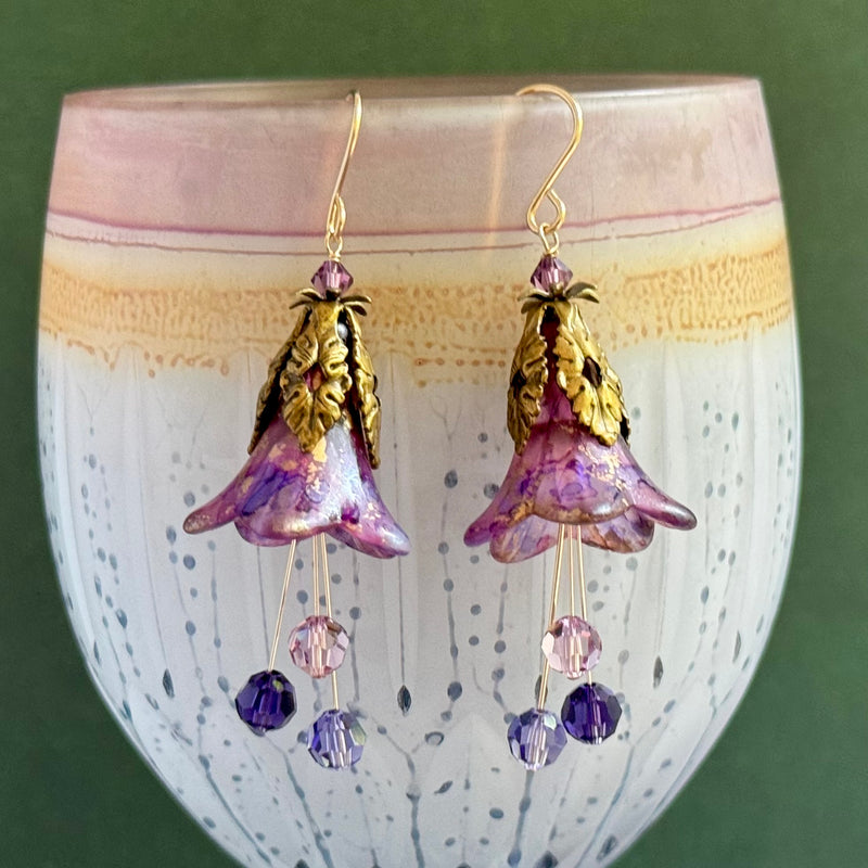Purple Lucite Trumpet Lilly Earrings in 14K Gold Fill