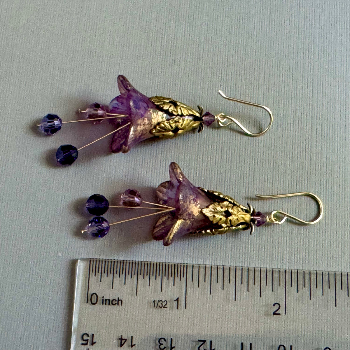 Purple Lucite Trumpet Lilly Earrings in 14K Gold Fill