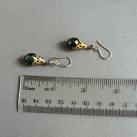Metallic Green Czech Glass Earrings in 14K Gold Fill