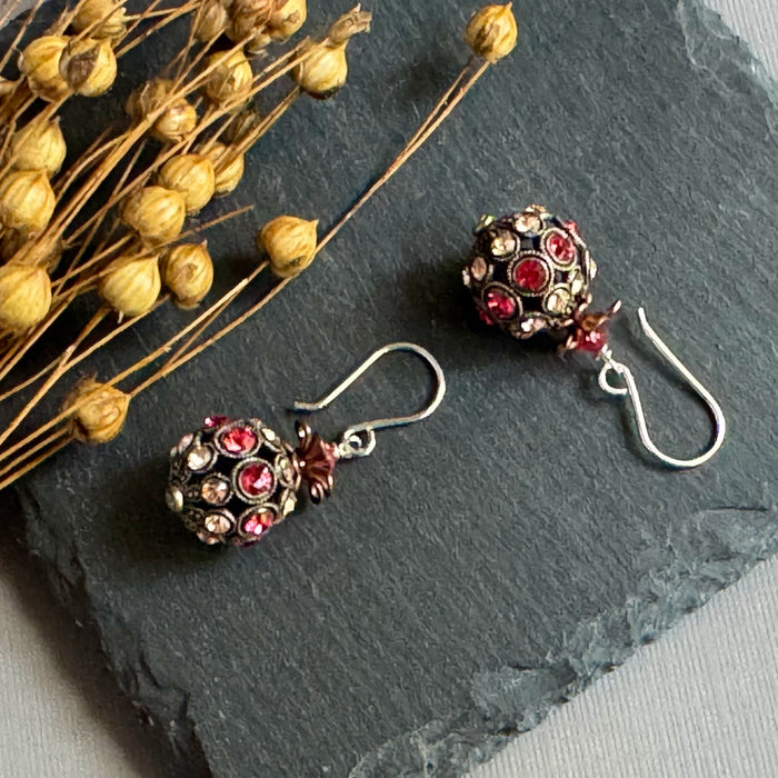 Swarovski Crystal Filigree Encrusted Orange and Peach Earrings in Sterling Silver