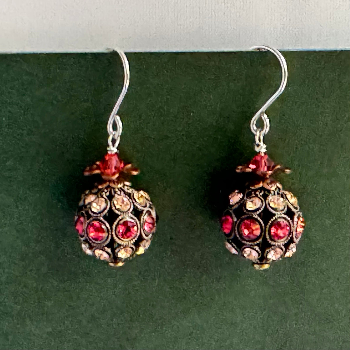 Swarovski Crystal Filigree Encrusted Orange and Peach Earrings in Sterling Silver