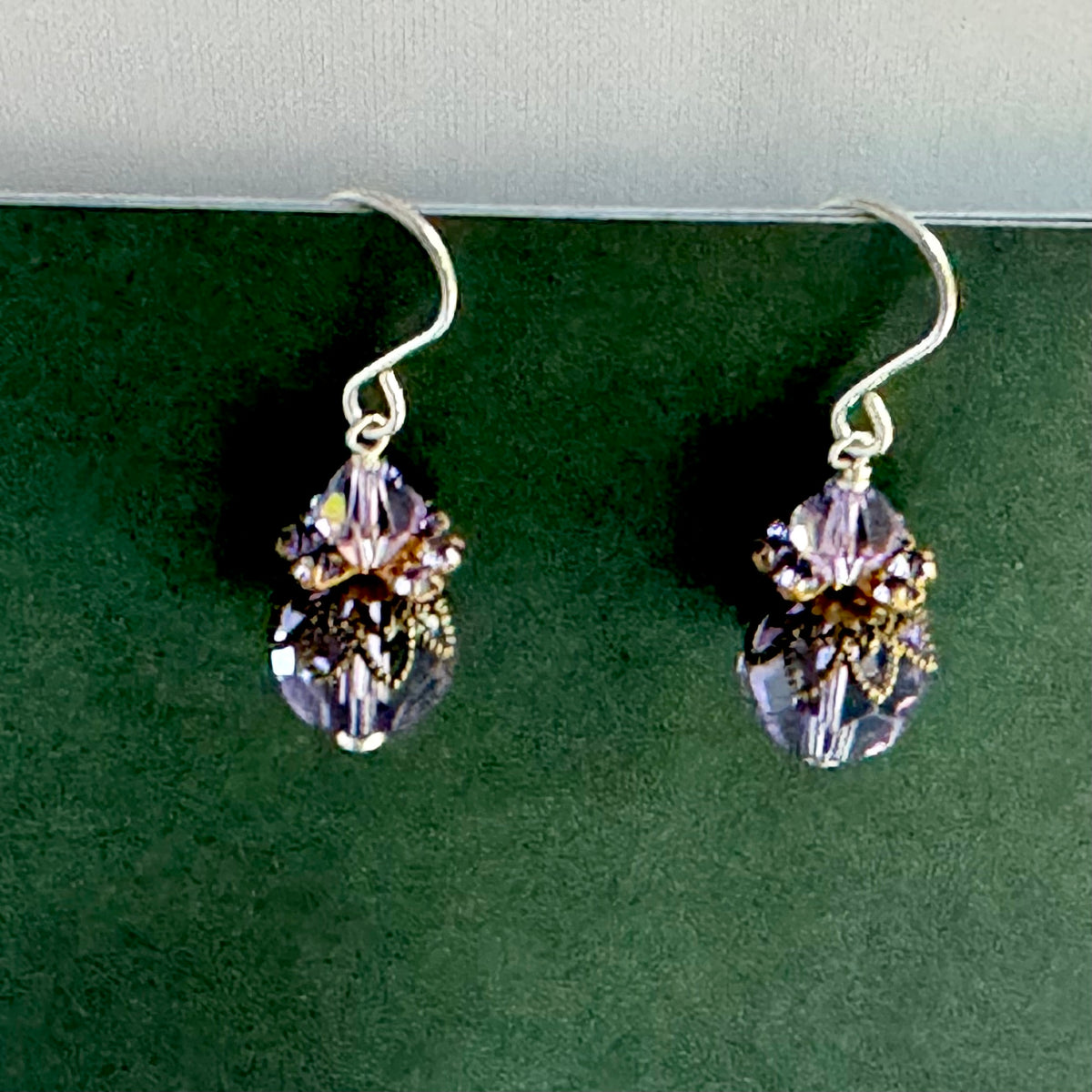 Vintage Lavender Swarovski Crystal Earrings in Sterling Silver
