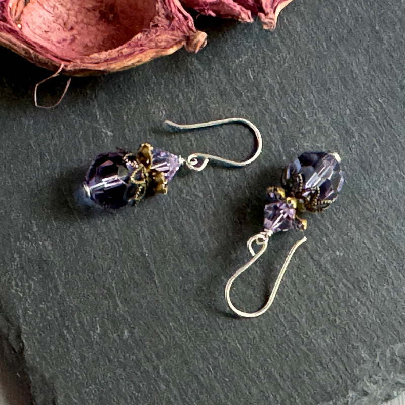 Vintage Lavender Swarovski Crystal Earrings in Sterling Silver