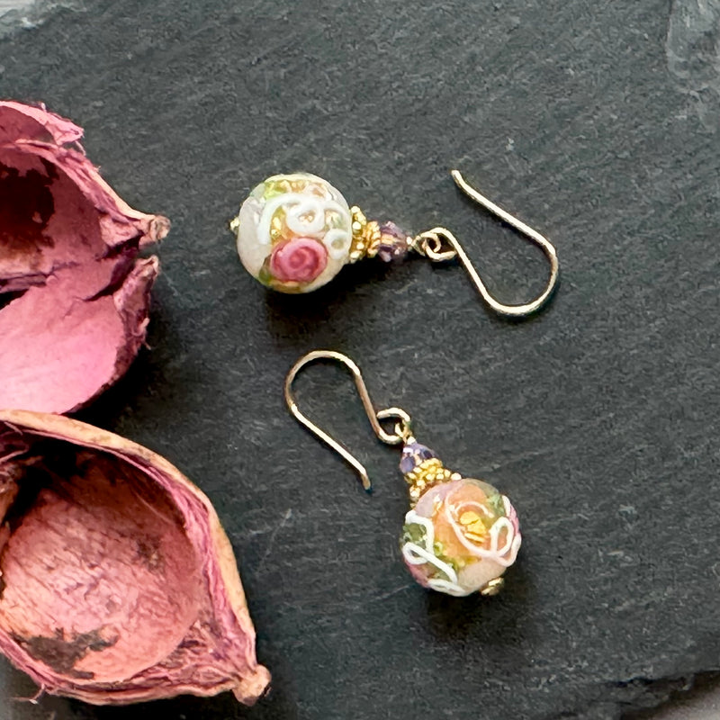 White Venetian Wedding Cake Earrings in 14K Gold Fill