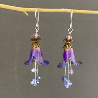 Hand Painted Lavender Lucite Cone Flower Earrings in Sterling Silver