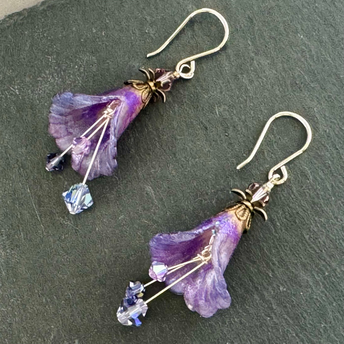Hand Painted Lavender Lucite Cone Flower Earrings in Sterling Silver