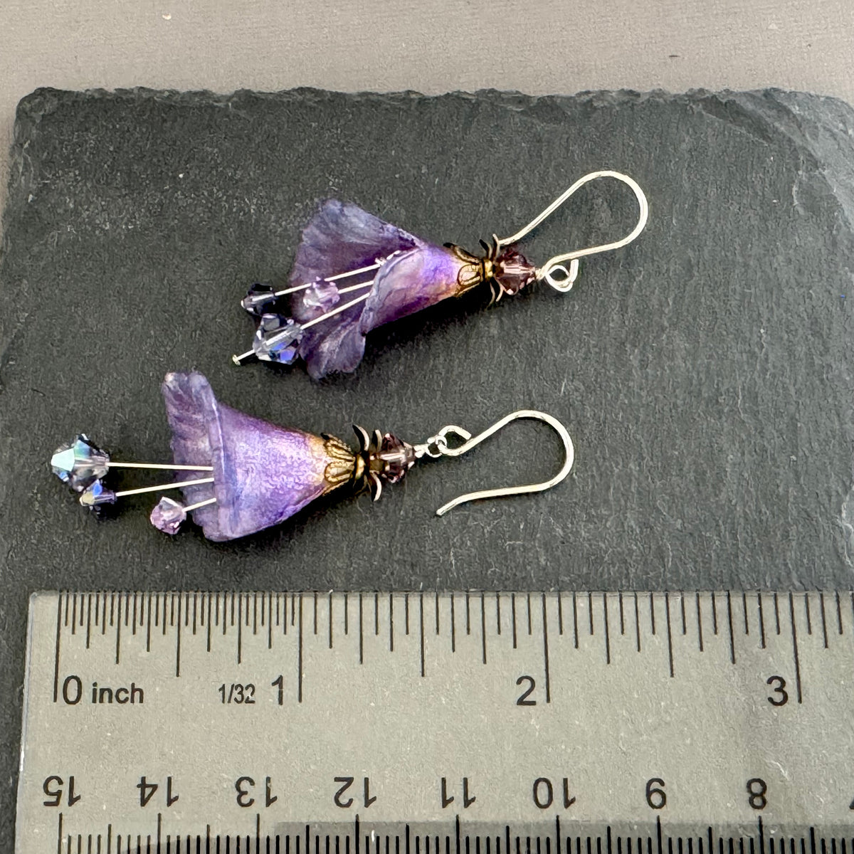 Hand Painted Lavender Lucite Cone Flower Earrings in Sterling Silver