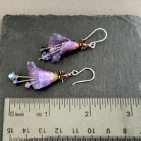 Hand Painted Lavender Lucite Cone Flower Earrings in Sterling Silver