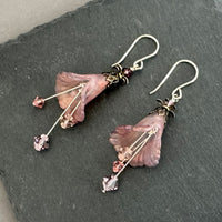 Hand Painted Light Pink Lucite Cone Flower Earrings in Sterling Silver