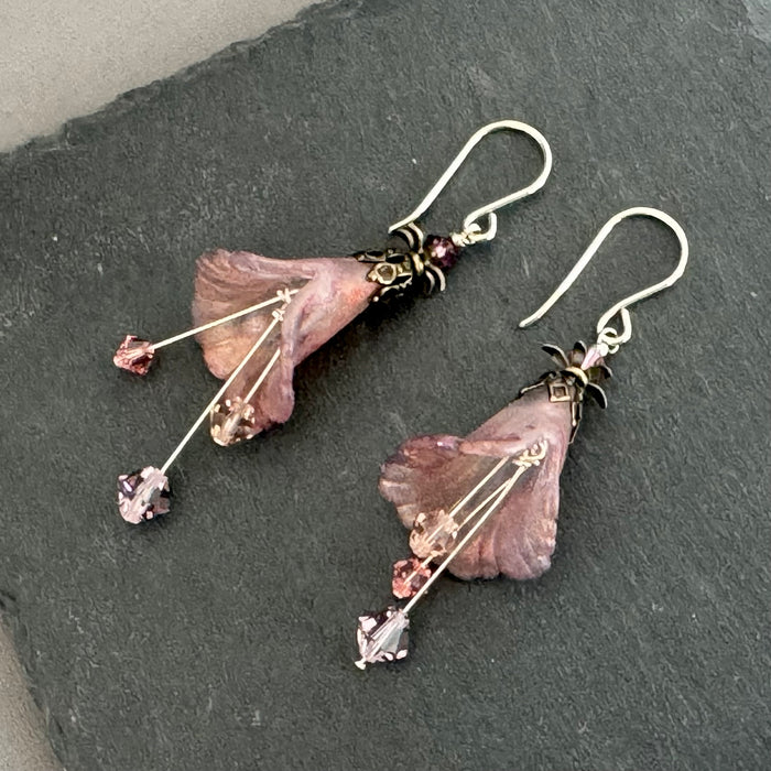 Hand Painted Light Pink Lucite Cone Flower Earrings in Sterling Silver