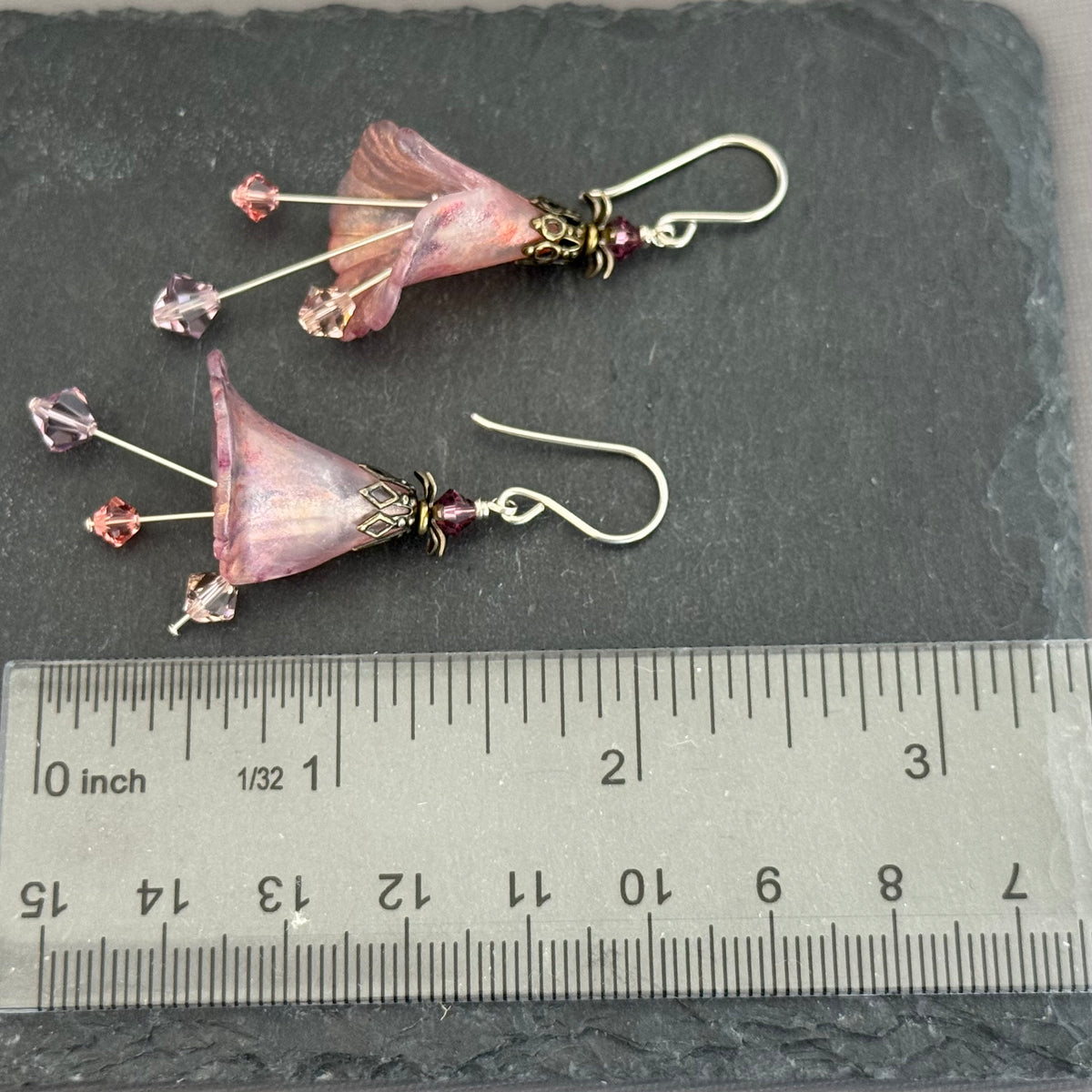 Hand Painted Light Pink Lucite Cone Flower Earrings in Sterling Silver