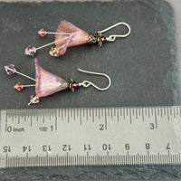 Hand Painted Light Pink Lucite Cone Flower Earrings in Sterling Silver