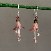 Hand Painted Light Pink Lucite Cone Flower Earrings in Sterling Silver