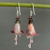 Hand Painted Light Pink Lucite Cone Flower Earrings in Sterling Silver