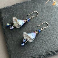 Hand Painted Peacock Lucite Cone Flower Earrings in Sterling Silver