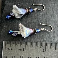 Hand Painted Peacock Lucite Cone Flower Earrings in Sterling Silver